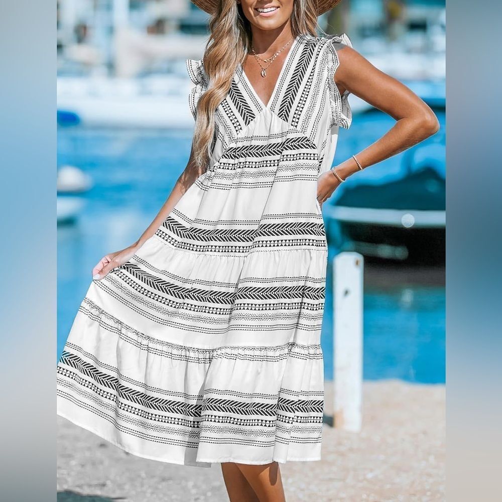 NWT Cupshe Boho Sleeveless Ruffled Midi Dress womens size xs